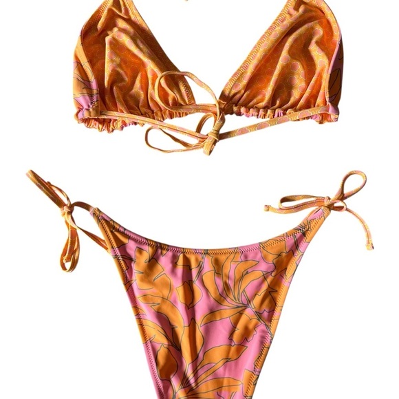 Wild Fable Reversible Floral Pink and Orange Bikini Set XL Extra Large Top / XS - Picture 8 of 12